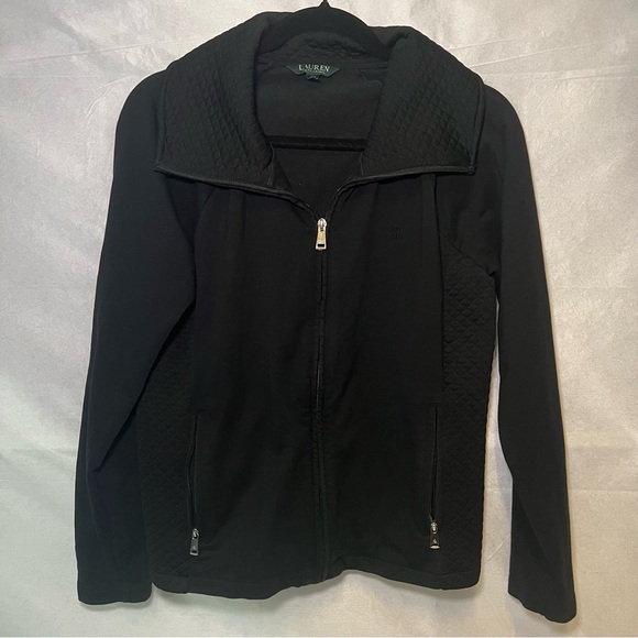 Lauren Ralph Lauren Womens Size Med Black Knit Zippered Quilted Cardigan Jacket - Picture 2 of 15